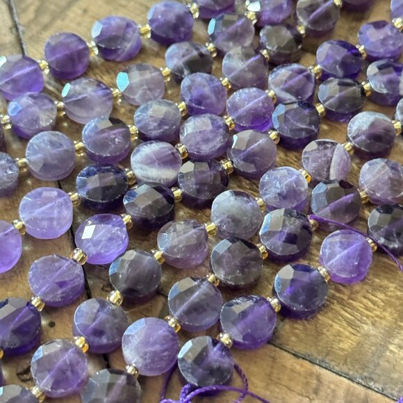 Faceted Flat Round Amethyst Bead Strand - 10mm - Picture 2 of 4